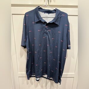 AFTCO Navy Polo with Pink Fish Motif